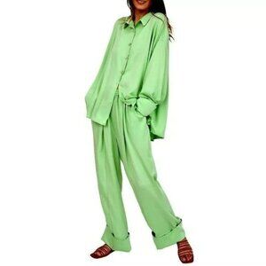 Sleeper wide leg high waist relaxed rayon silky pajama pants Sz 1 pockets